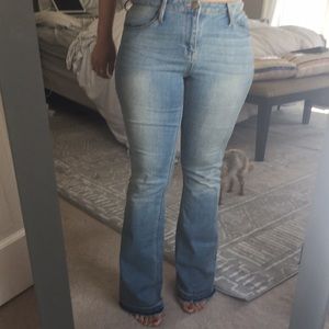 High waisted flared denim